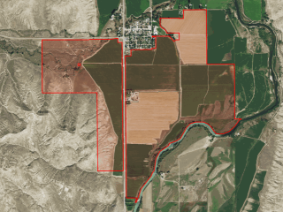 Map of Clarks Fork of the Yellowstone River Farm: 960 acres South of Belfry