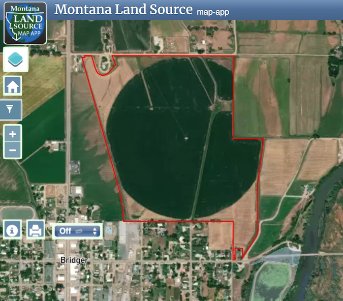 Bridger, MT Irrigated Pivot Property map image